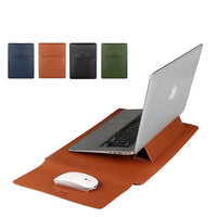 HKM-137171 Slim Waterproof PU Leather Laptop Sleeve with Stand and Mouse Pad