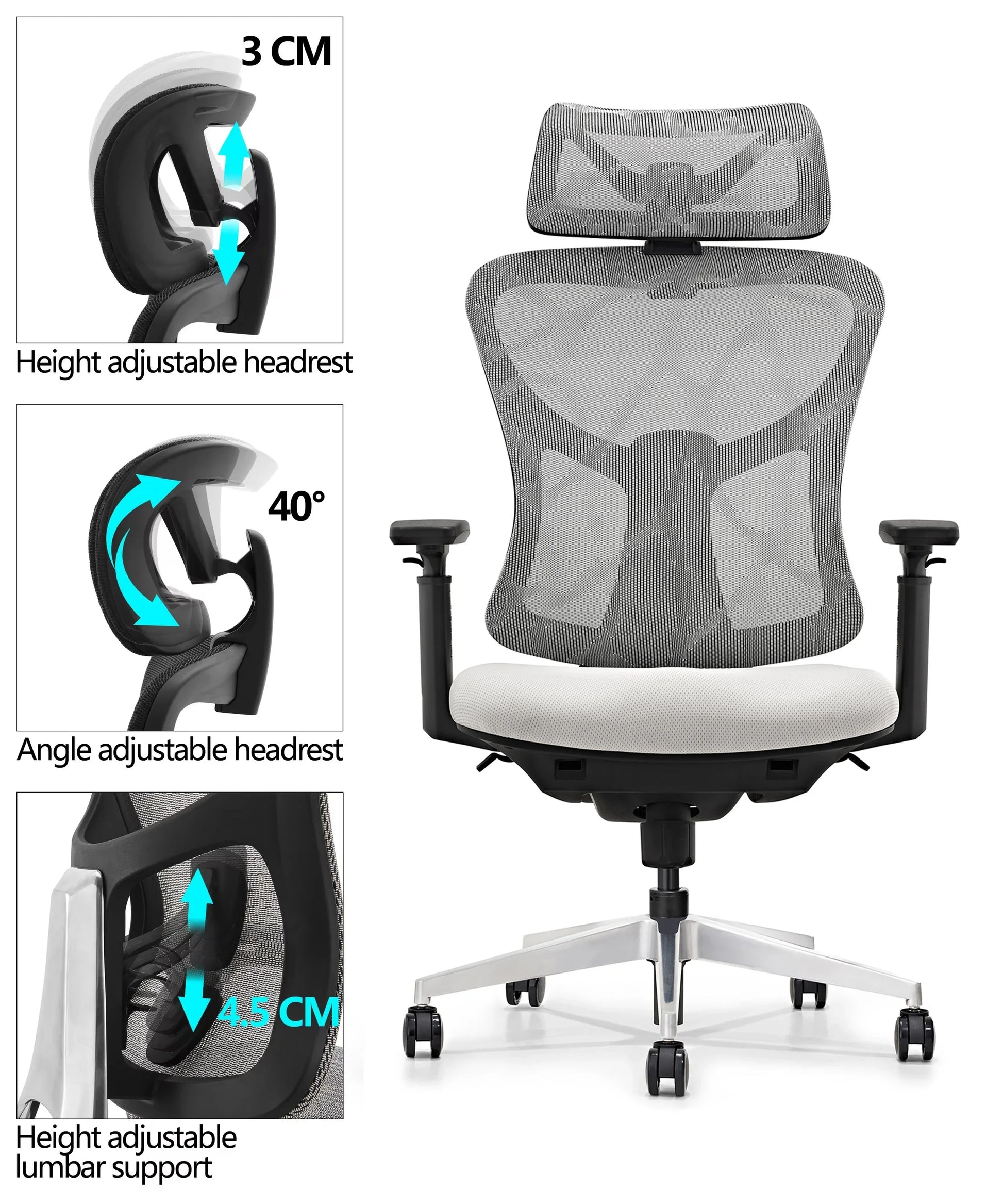 HKM-137235 Ergonomic Mesh Office Chair with Adjustable 3D Armrests and High Back Support