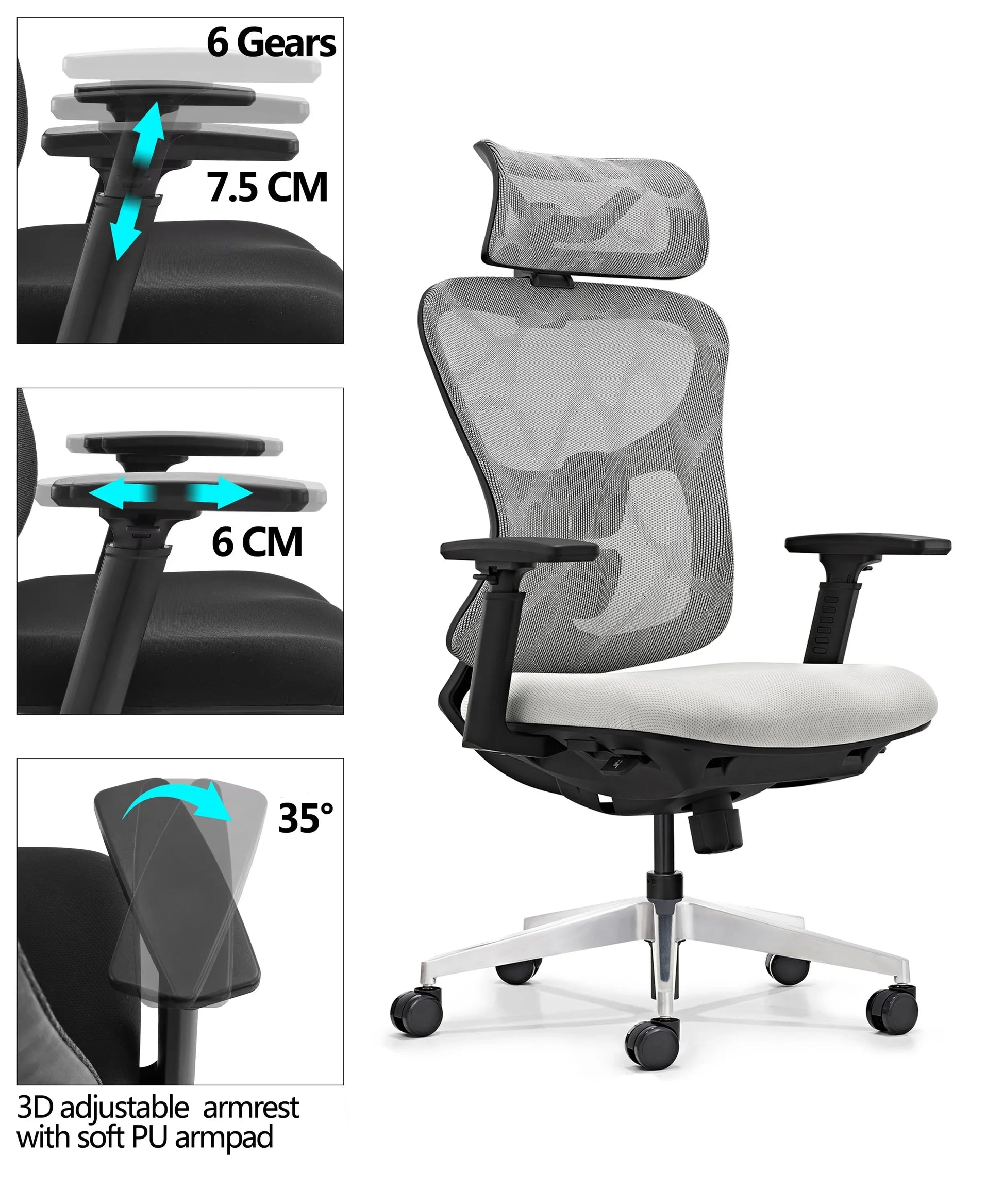 HKM-137235 Ergonomic Mesh Office Chair with Adjustable 3D Armrests and High Back Support