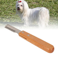 HKM-1372989 Dual-Sided Pet Stripping Comb for Dogs and Cats with Wooden Handle - Effective Grooming Tool for Long Hair Removal