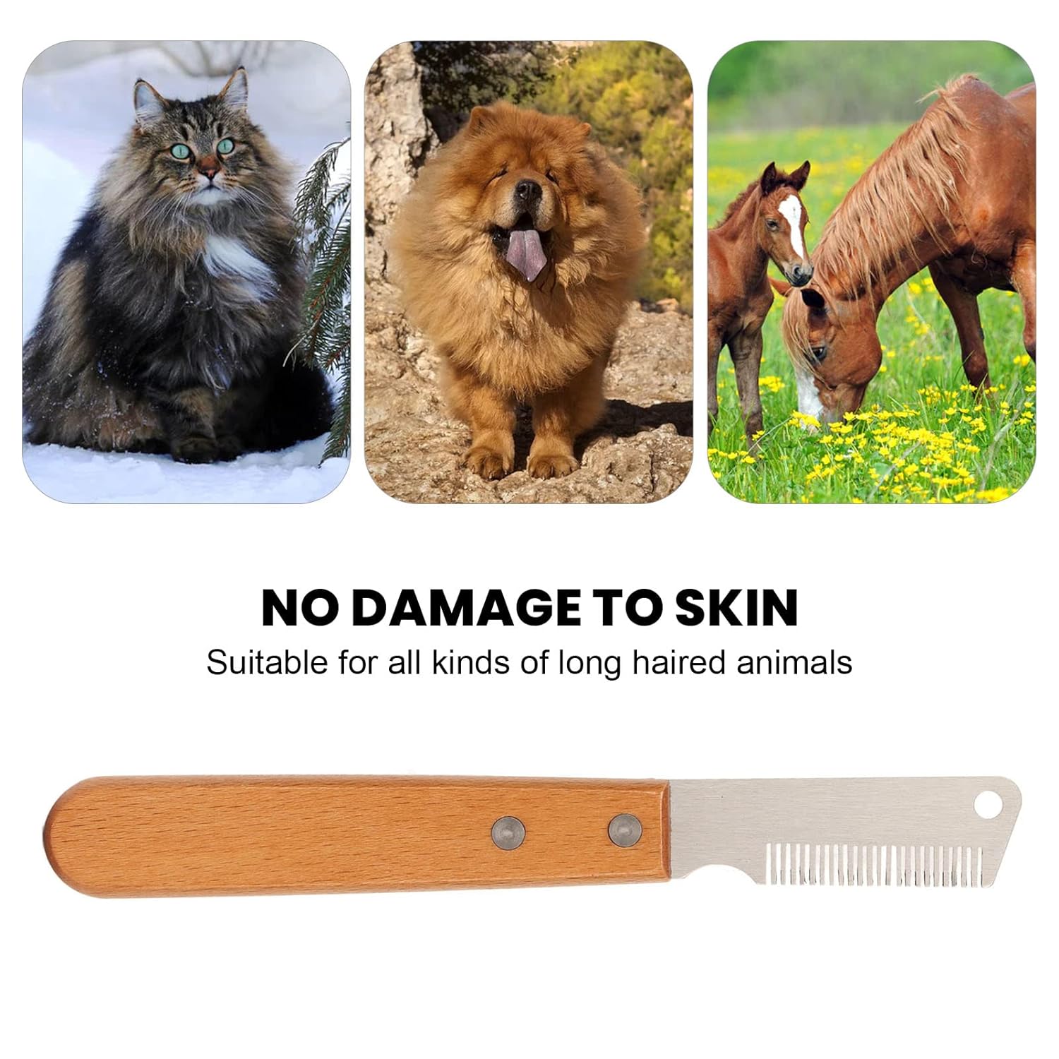 HKM-1372989 Dual-Sided Pet Stripping Comb for Dogs and Cats with Wooden Handle - Effective Grooming Tool for Long Hair Removal