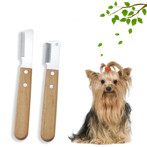 HKM-1372989 Dual-Sided Pet Stripping Comb for Dogs and Cats with Wooden Handle - Effective Grooming Tool for Long Hair Removal
