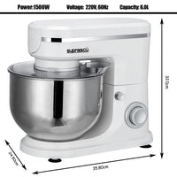 HKM-137363 1500W 6L Stand Mixer with Dough Hook, Beater, and Whisk for Home Baking