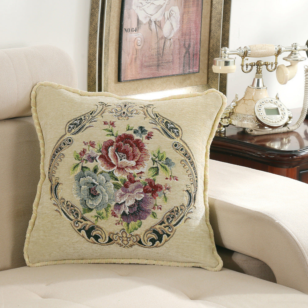HKM-137427 Simple Chenille Flower Pillow - Modern Botanical Design in Multiple Colors (48x48cm)