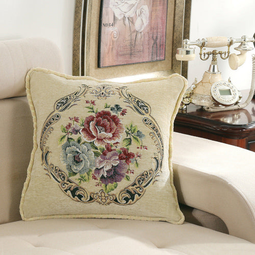 HKM-137427 Simple Chenille Flower Pillow - Modern Botanical Design in Multiple Colors (48x48cm)