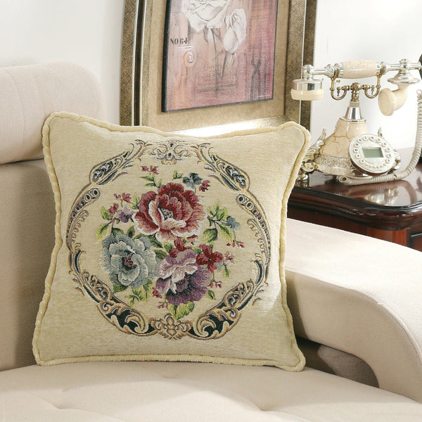 HKM-137427 Simple Chenille Flower Pillow - Modern Botanical Design in Multiple Colors (48x48cm)