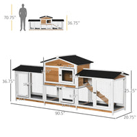 HKM-1375165 Wooden Rabbit Hutch with Double-Sided Run, Removable Trays, and Ramp for Small Pets - White Finish