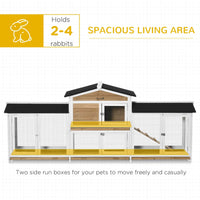 HKM-1375165 Wooden Rabbit Hutch with Double-Sided Run, Removable Trays, and Ramp for Small Pets - White Finish