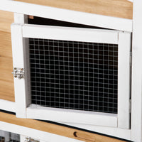 HKM-1375165 Wooden Rabbit Hutch with Double-Sided Run, Removable Trays, and Ramp for Small Pets - White Finish
