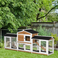 HKM-1375165 Wooden Rabbit Hutch with Double-Sided Run, Removable Trays, and Ramp for Small Pets - White Finish