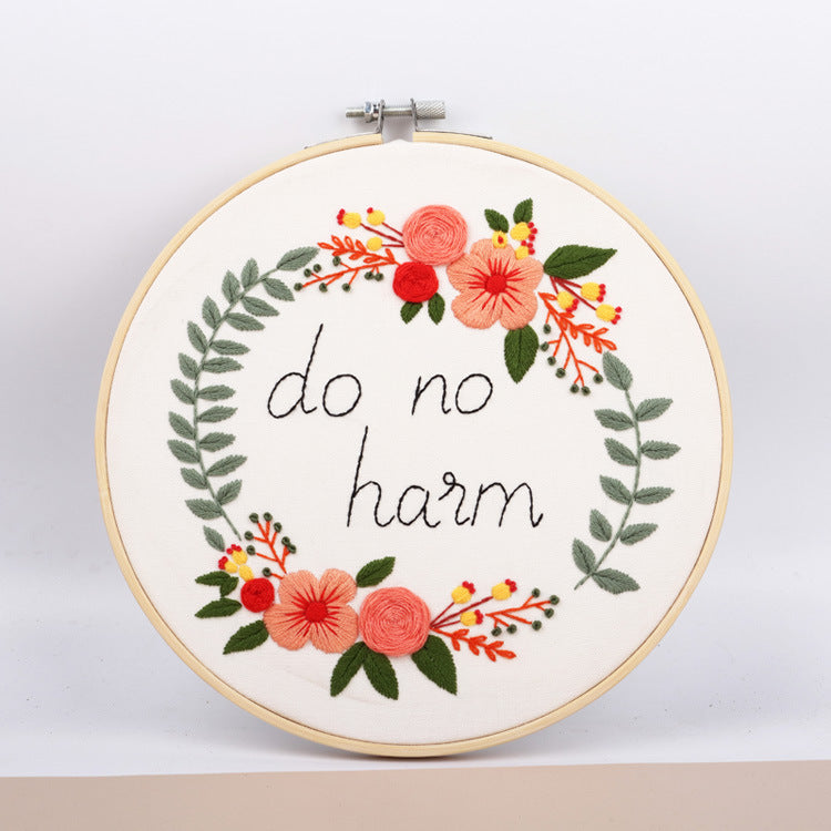 HKM-137619 DIY Hand-Embroidered Flower and Leaf Sewing Kit with Cotton Fabric and Embroidery Supplies