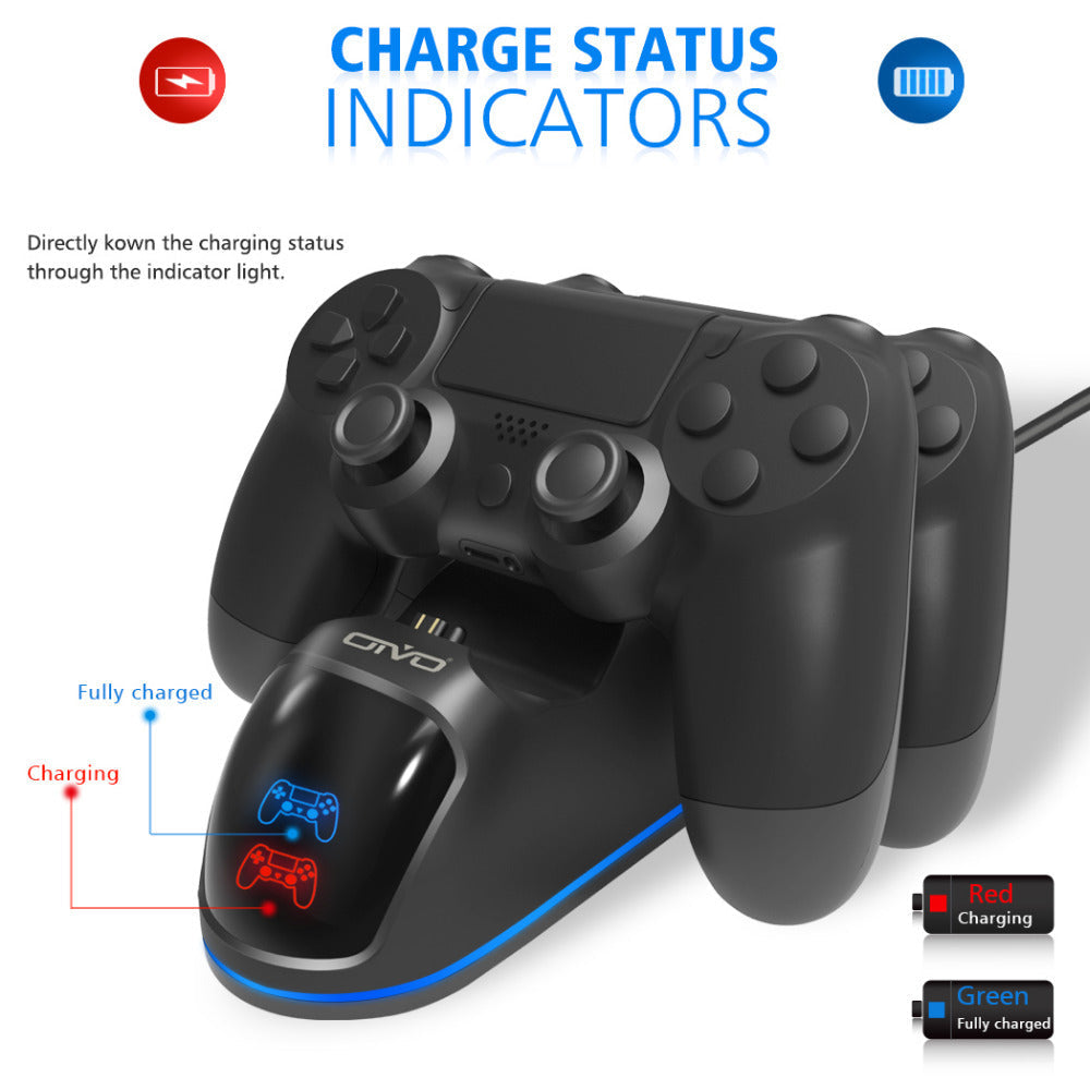 HKM-137683 Dual Charging Dock for PS4 Controllers - Simultaneous Charging with LED Indicator, Compatible with Standard DC5V Power Sources