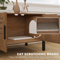 HKM-1376957 Cat Litter Box Enclosure with Scratching Board, Dark Brown, 31.5L x 17.7W x 19.7H, Fits Large Cats
