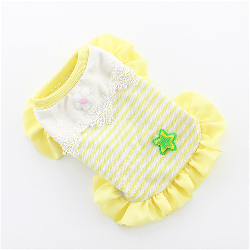 HKM-1377853 Cartoon Striped Princess Skirt for Pets - Available in Blue, Yellow, Pink, Sizes XS to XL