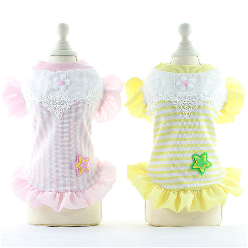 HKM-1377853 Cartoon Striped Princess Skirt for Pets - Available in Blue, Yellow, Pink, Sizes XS to XL