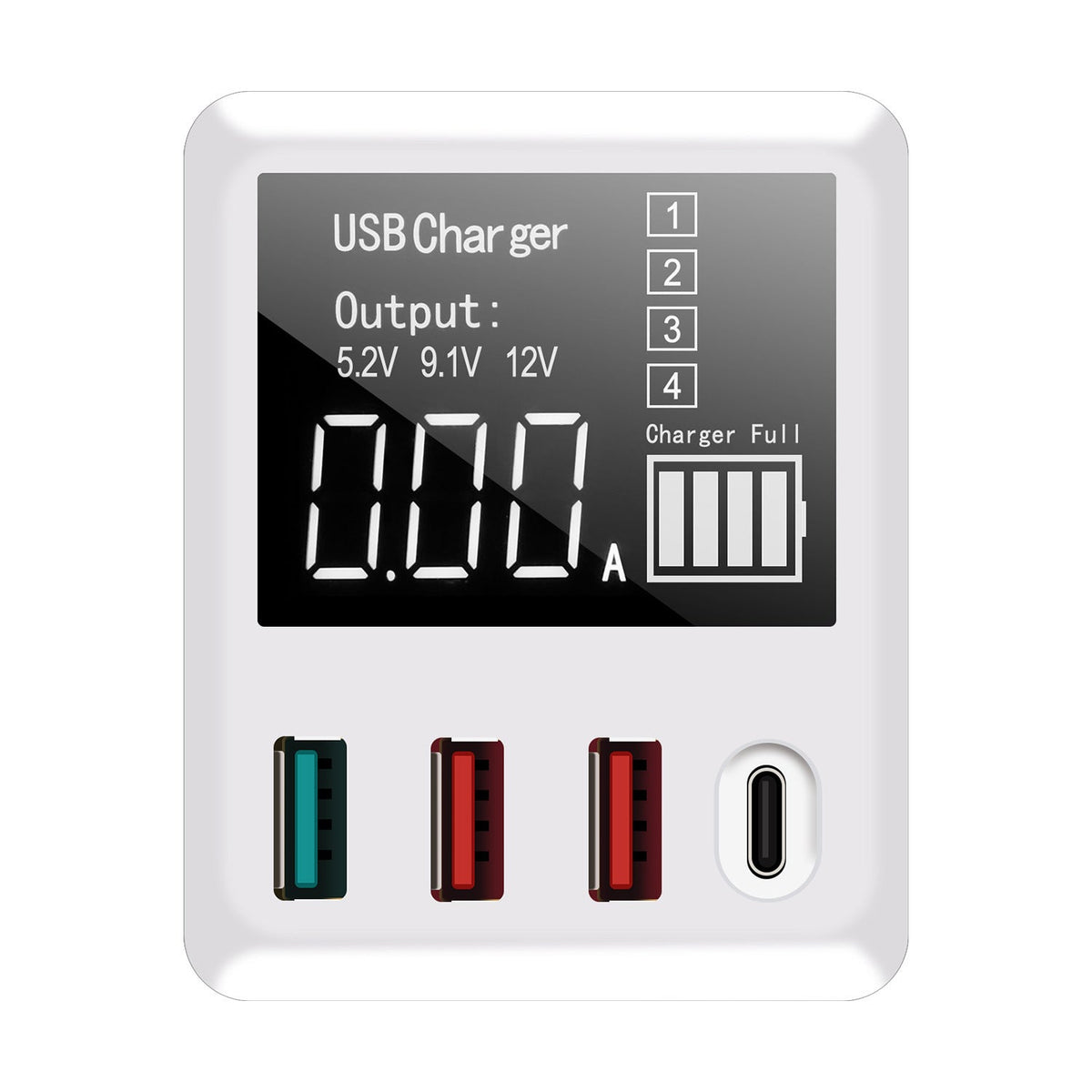 HKM-137811 Smart Identification Fast Charge Travel Charger - 4-Port QC3.0 & Type-C - 40W Max Output - Compatible with iPhone 8-12 Series - White