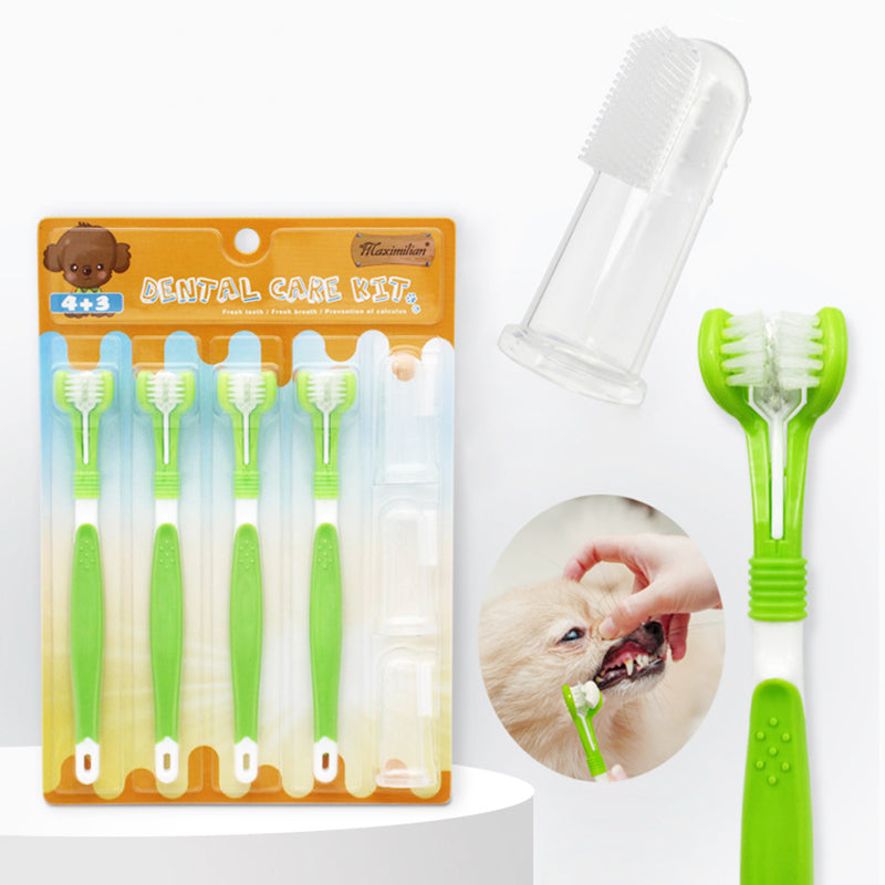 HKM-1379133 Triple-Head Pet Silicone Finger Toothbrush Kit for Gentle Dog Dental Care