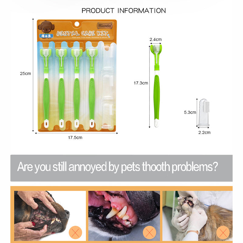 HKM-1379133 Triple-Head Pet Silicone Finger Toothbrush Kit for Gentle Dog Dental Care