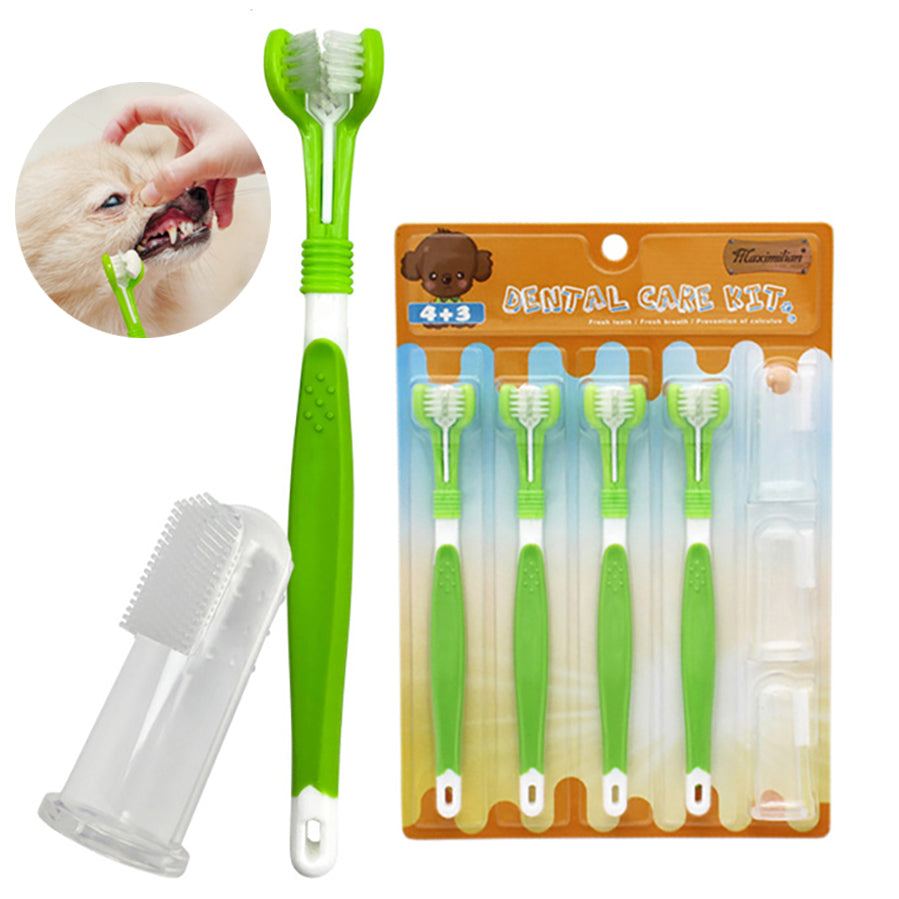 HKM-1379133 Triple-Head Pet Silicone Finger Toothbrush Kit for Gentle Dog Dental Care