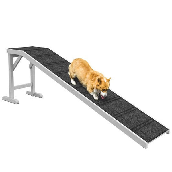 HKM-137939 Dog Bed Ramp with Non-Slip Carpet and Easy Access Platform - 74" x 16" x 25" - Sturdy Wood Construction