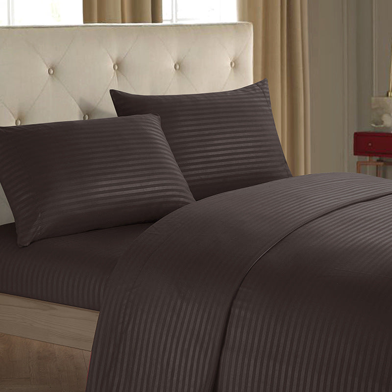 HKM-137939 Imitation Satin Striped Bedding Set - Four-Piece Home Textile Collection in Multiple Colors