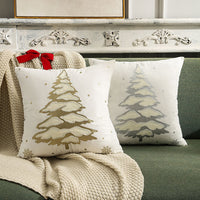 HKM-138003 Embroidered Christmas Tree Pillowcase in Golden and Silver, 45x45 cm Short Plush
