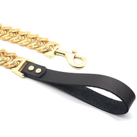 HKM-1381053 Golden Stainless Steel Leather Dog Leash 80cm for Durable Comfort and Style