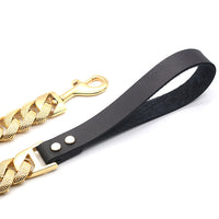 HKM-1381053 Golden Stainless Steel Leather Dog Leash 80cm for Durable Comfort and Style