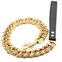 HKM-1381053 Golden Stainless Steel Leather Dog Leash 80cm for Durable Comfort and Style