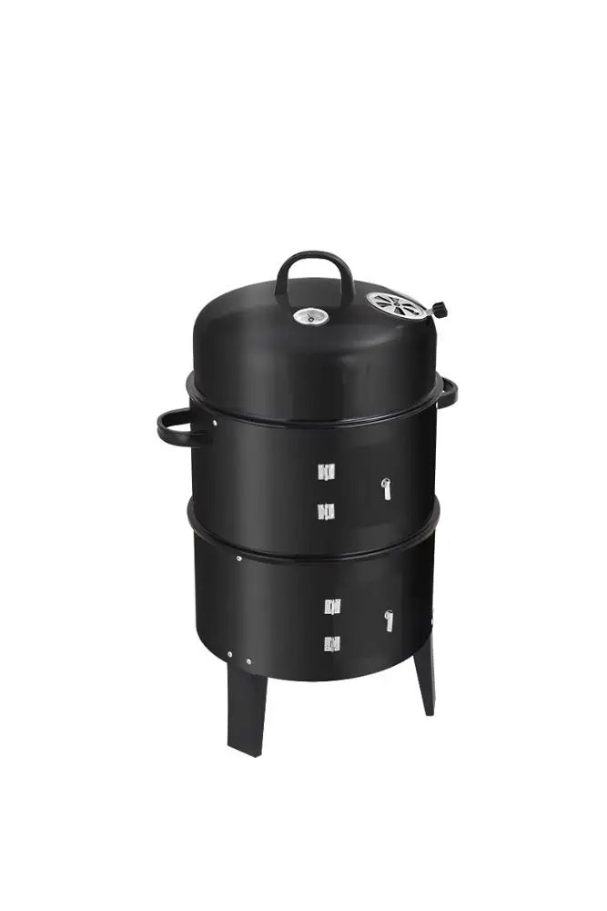 HKM-138131 3-in-1 Vertical Charcoal Smoker and Barbecue Grill, Smokeless Barrel Design