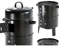 HKM-138131 3-in-1 Vertical Charcoal Smoker and Barbecue Grill, Smokeless Barrel Design