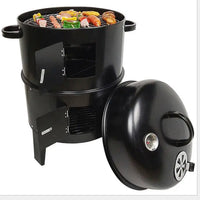 HKM-138131 3-in-1 Vertical Charcoal Smoker and Barbecue Grill, Smokeless Barrel Design