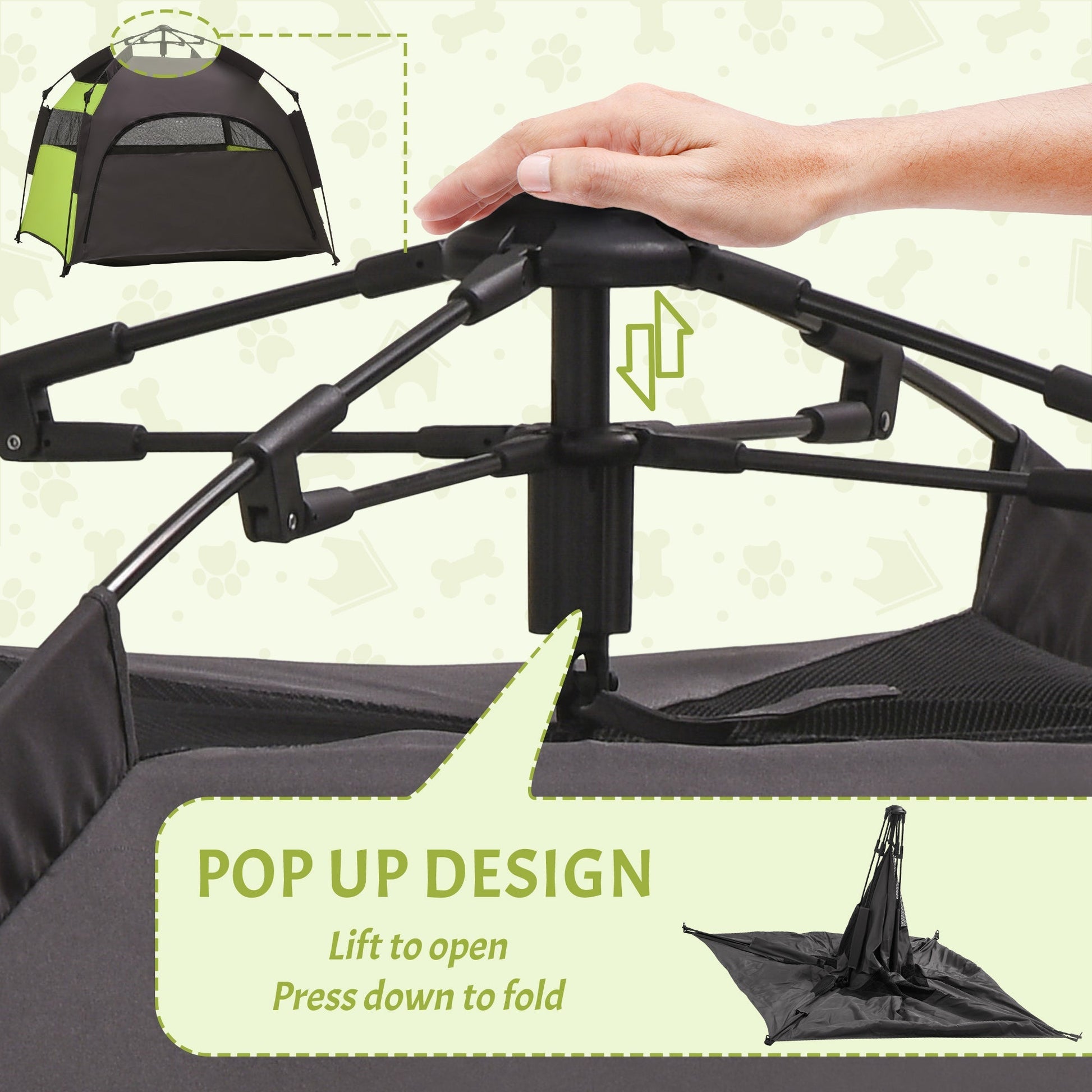 HKM-1382717 Extra Large Portable Dog Tent for Camping and Home Use, Lightweight Pet Shelter with Carrying Bag and Ground Pegs, Green/Gray