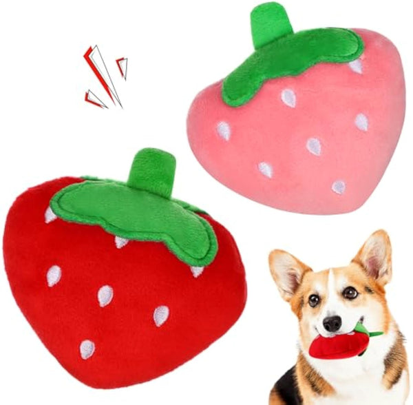 HKM-1384509 Soft Strawberry Plush Squeaky Toy for Dogs - Interactive Chew Toy for Teething and Playtime Fun