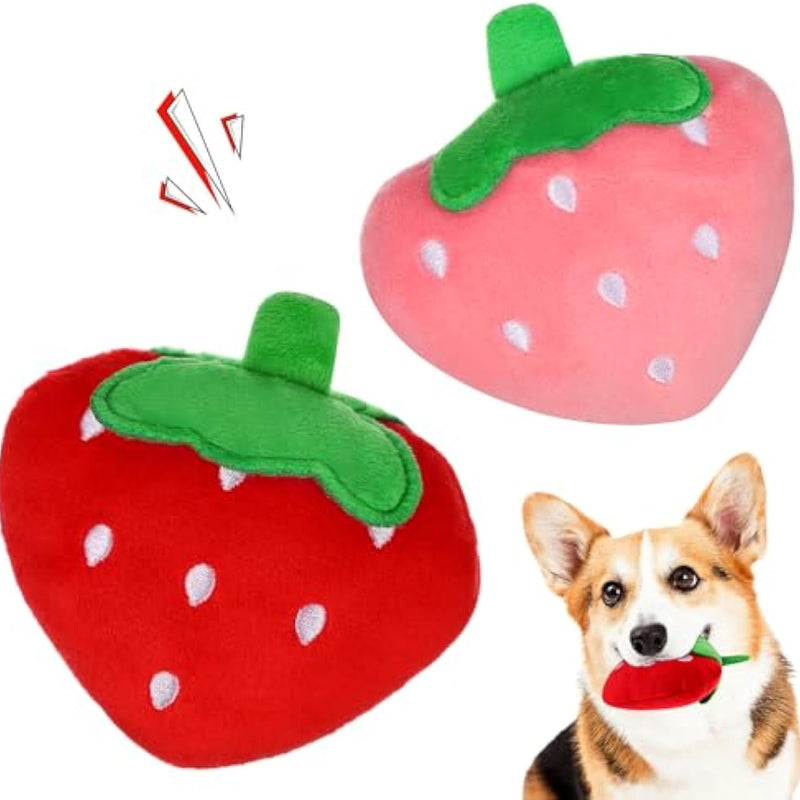 HKM-1384509 Soft Strawberry Plush Squeaky Toy for Dogs - Interactive Chew Toy for Teething and Playtime Fun