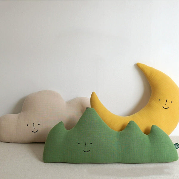 HKM-138579 Cute Cotton Doll Nap Pillow for Babies – Soft Moon, Mountain, and Cloud Shapes for Comfort and Decor