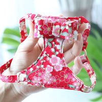 HKM-1386301 Japanese Style Cat Chest Strap and Traction Rope - Prevent Break Free, Leather, Multiple Colors Available