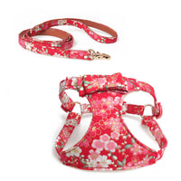 HKM-1386301 Japanese Style Cat Chest Strap and Traction Rope - Prevent Break Free, Leather, Multiple Colors Available