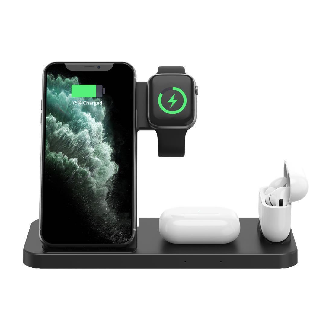 HKM-138643 Four-in-One Wireless Charging Station with Type-C Input - Fast Charging, Multi-Device Compatibility, Black