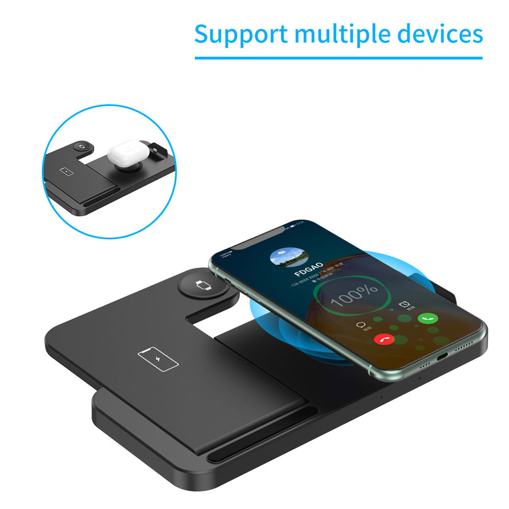 HKM-138643 Four-in-One Wireless Charging Station with Type-C Input - Fast Charging, Multi-Device Compatibility, Black