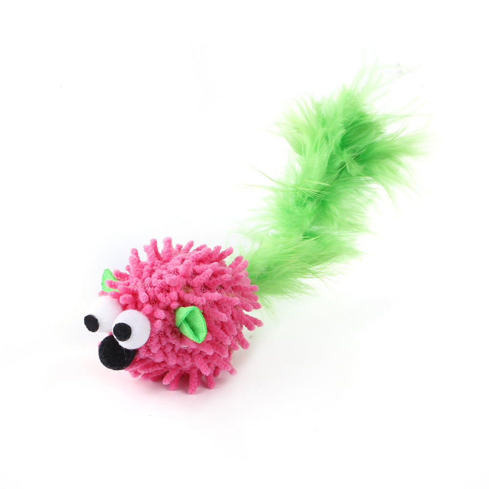 HKM-1386685 Plush Dragon Mouse Cat Toy with Feather - Fun Random Color Design