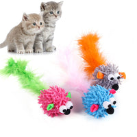 HKM-1386685 Plush Dragon Mouse Cat Toy with Feather - Fun Random Color Design