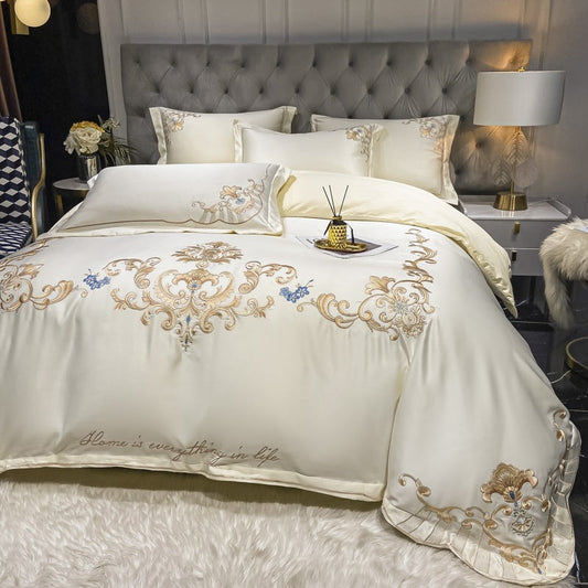 HKM-138771 Luxury Satin Wedding Four Piece Bed Set with Essential Oil Fragrance, Available in Multiple Baroque Colors