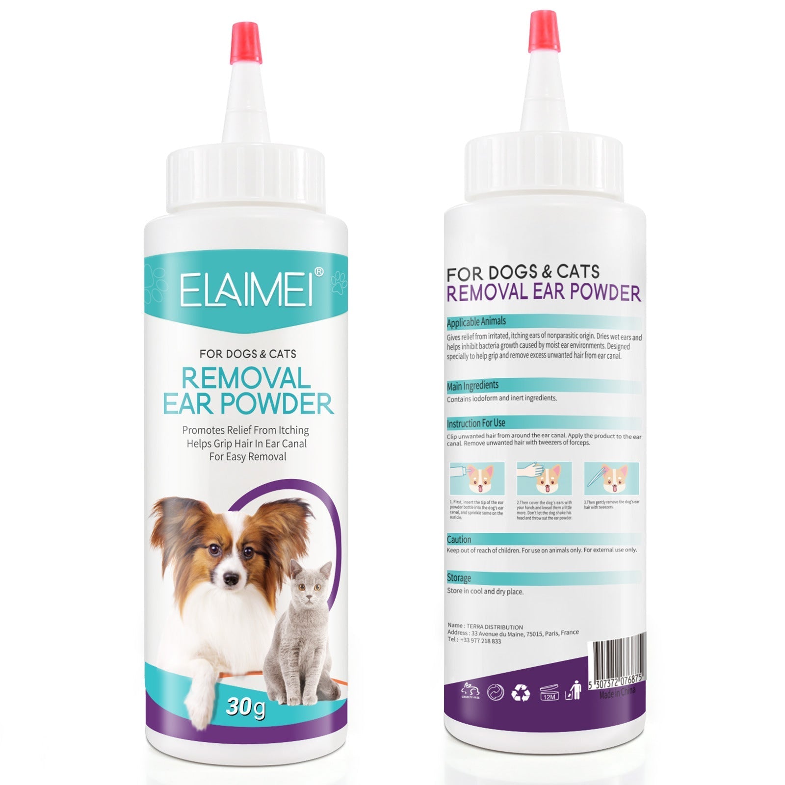 HKM-1388605 Ear Cleaning Powder for Cats and Dogs - Relieves Inflammation, Itching, and Ear Odor