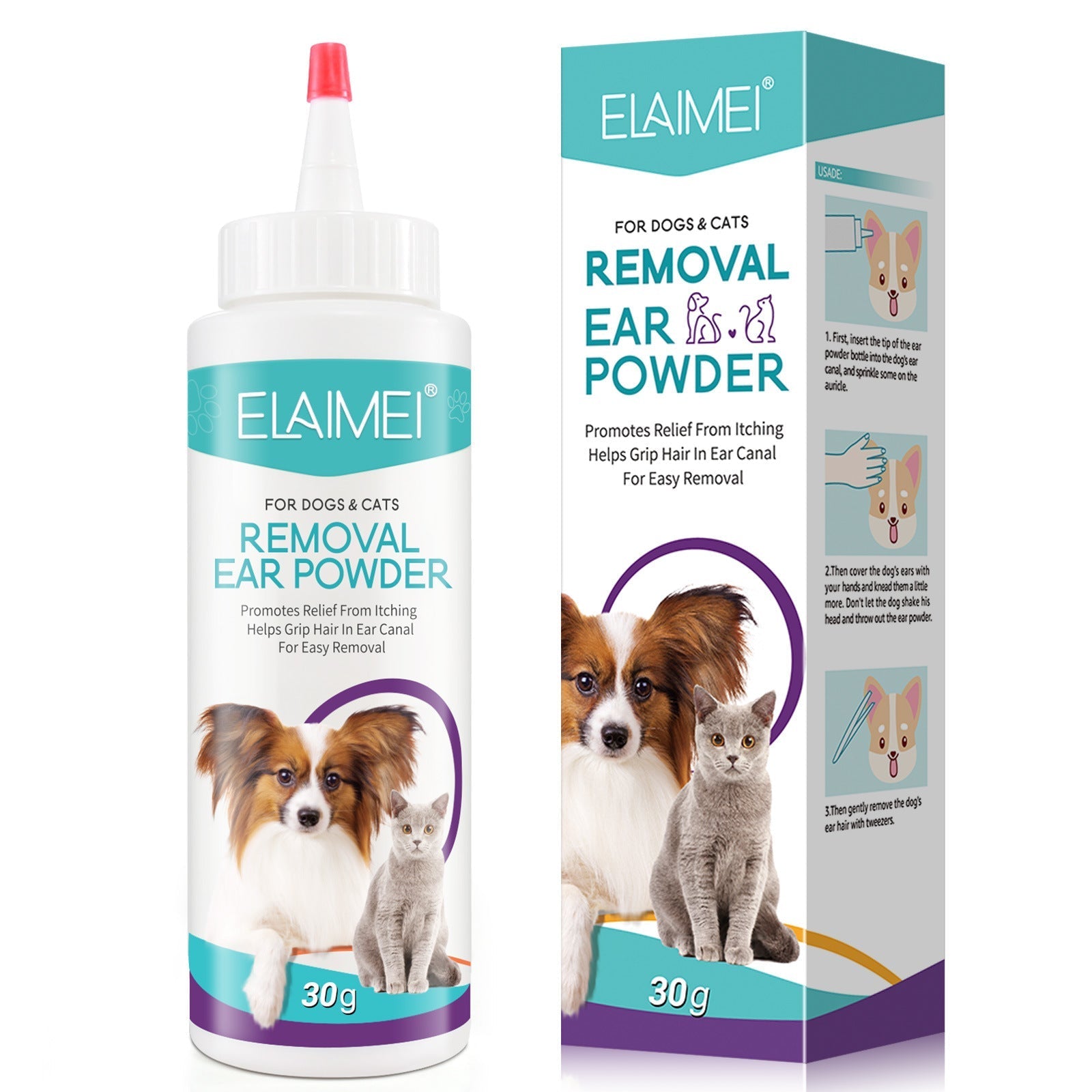 HKM-1388605 Ear Cleaning Powder for Cats and Dogs - Relieves Inflammation, Itching, and Ear Odor