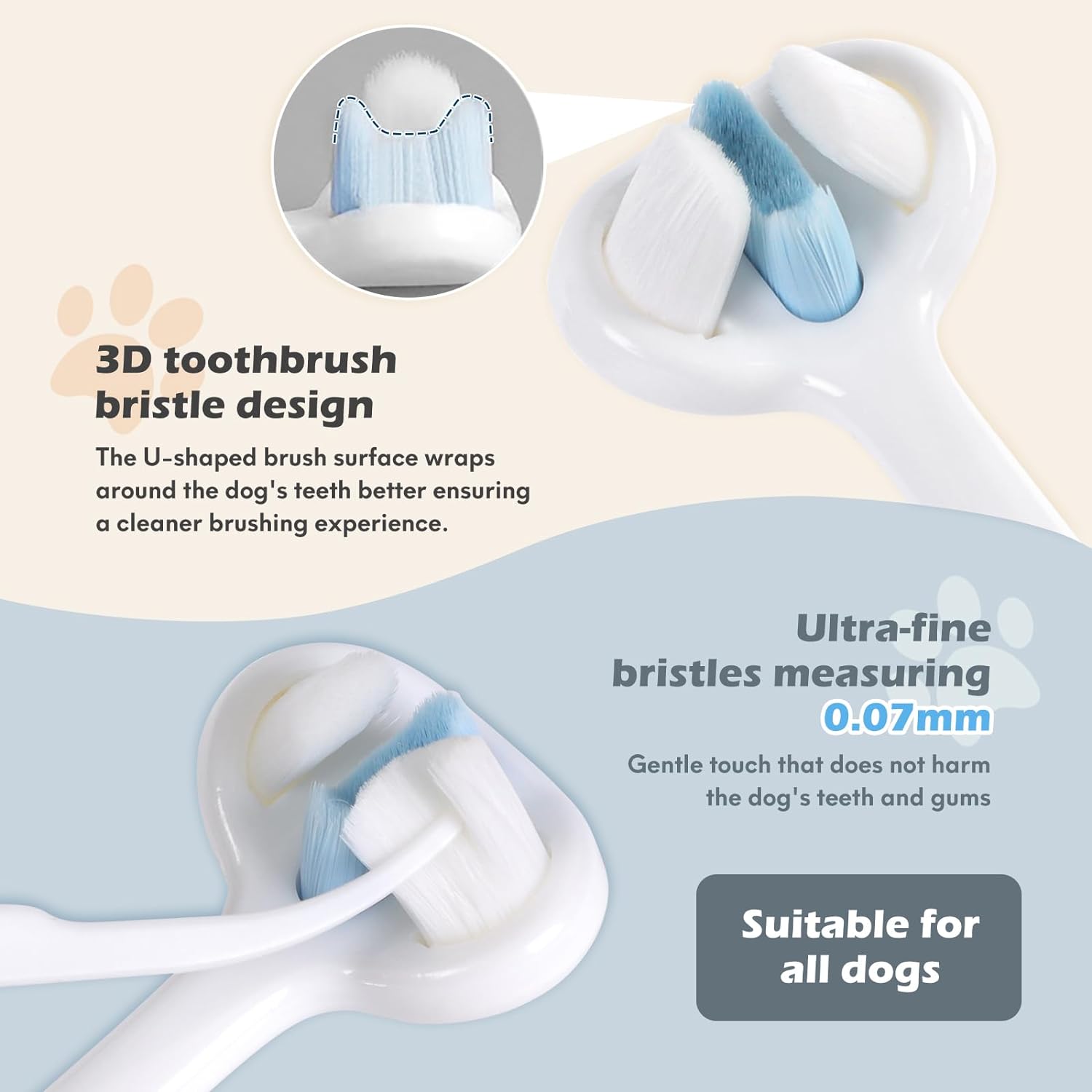 HKM-1390269 Ultra Soft Nano Bristles Dog Toothbrush - 3 Sided Design for Gentle Teeth Cleaning and Dental Care