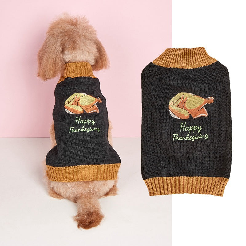 HKM-1390781 Thanksgiving Retro Plaid Pet Clothes with Black Turkey and BOO Design