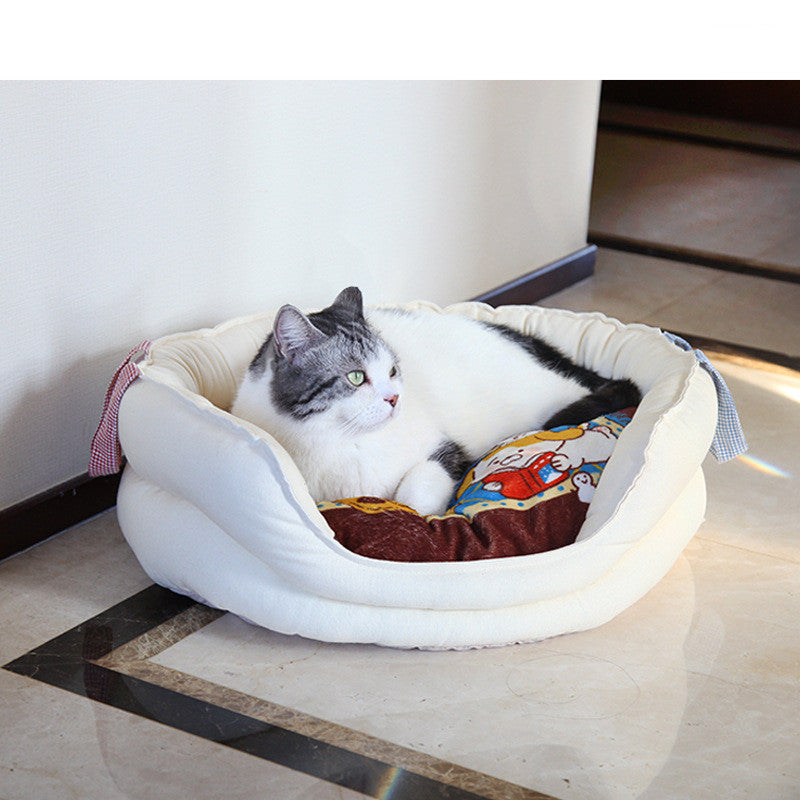 HKM-1392829 Cozy Cat Deep Sleep Nest for Autumn and Winter, Soft Cloth Pet Kennel, Warm Nesting Pad 60x80cm
