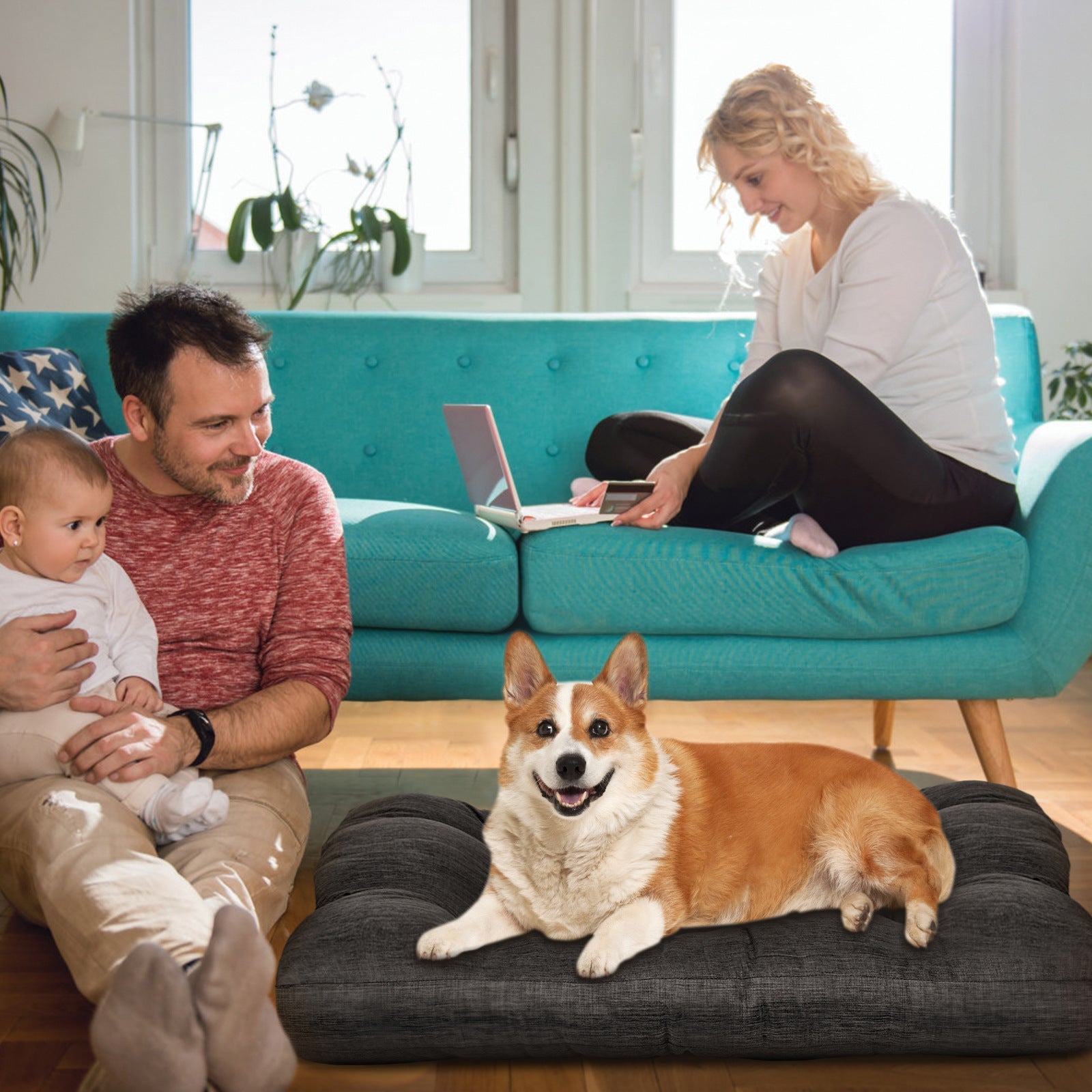 HKM-1394621 Thick and Warm Kennel Bed for Large Dogs - Winter-Ready Pet Nest in Gray, 98x77x12cm