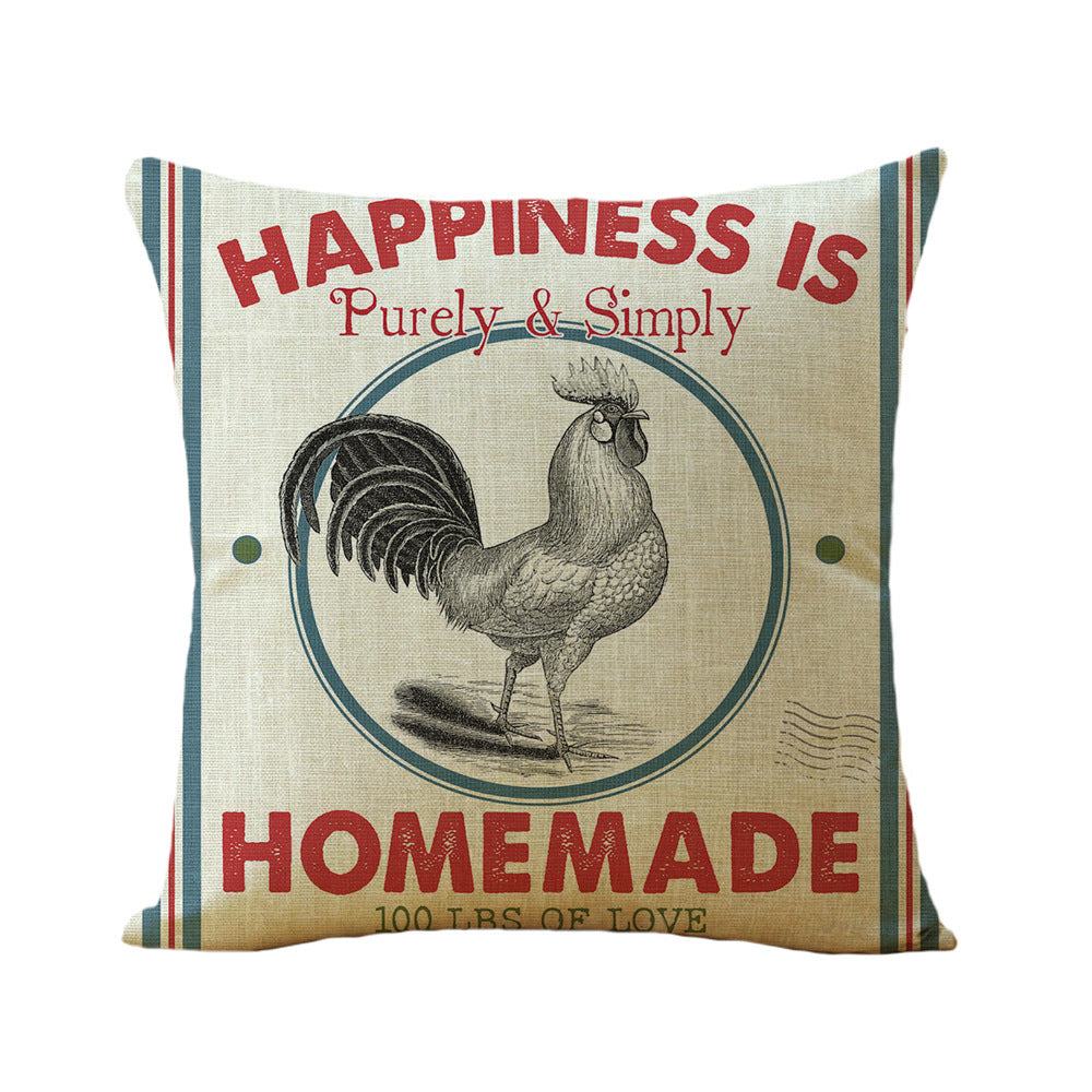 HKM-139475 Linen Cartoon Print Pillow Cover for European Classical Decor